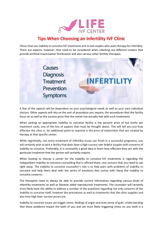 Tips When Choosing an Infertility IVF Clinic