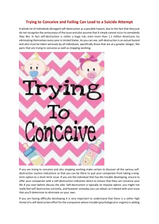 Trying to Conceive and Failing Can Lead to a Suicide Attempt