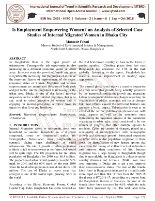 Is Employment Empowering Women an Analysis of Selected Case Studies of Internal Migrated Women in Dhaka City