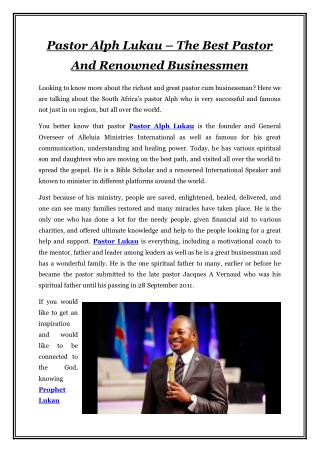 Pastor Alph Lukau – The Best Pastor And Renowned Businessmen