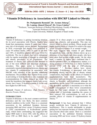 Vitamin D Deficiency in Association with HSCRP Linked to Obesity