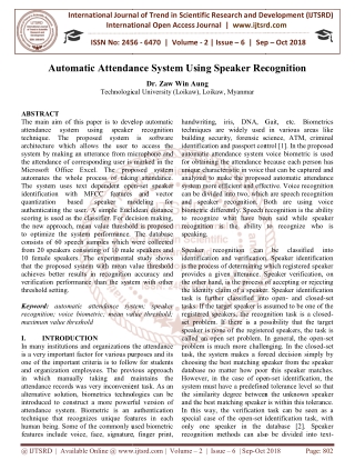 Automatic Attendance System Using Speaker Recognition