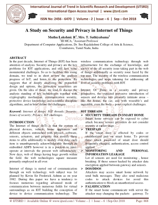 A Study on Security and Privacy in Internet of Things