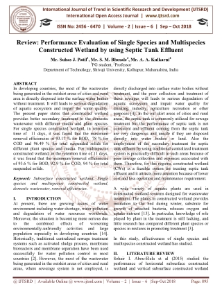 Review Performance Evaluation of Single Species and Multispecies Constructed Wetland by using Septic Tank Effluent