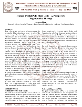 Human Dental Pulp Stem Cells - A Prospective Regenerative Therapy