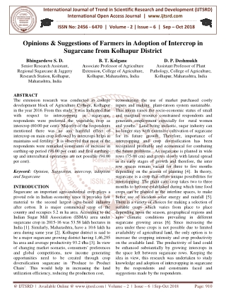 Opinions and Suggestions of Farmers in Adoption of Intercrop in Sugarcane from Kolhapur District