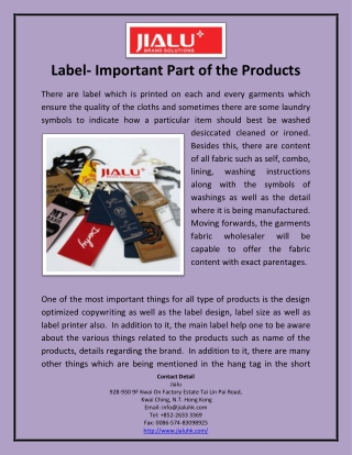 Label- Important Part of the Products