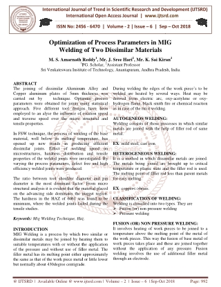 Optimization of Process Parameters in MIG Welding of Two Dissimilar Materials