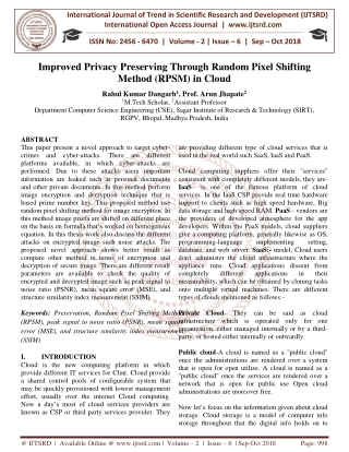 Improved Privacy Preserving Through Random Pixel Shifting Method RPSM in Cloud