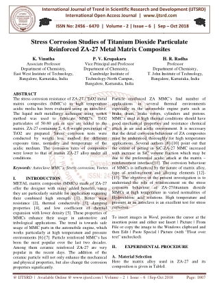 Stress Corrosion Studies of Titanium Dioxide Particulate Reinforced ZA 27 Metal Matrix Composites