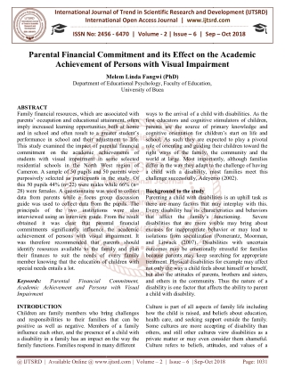 Parental Financial Commitment and its Effect on the Academic Achievement of Persons with Visual Impairment