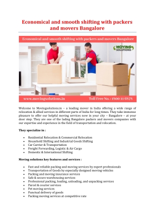 Economical and smooth shifting with packers and movers Bangalore