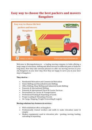 Easy way to choose the best packers and movers Bangalore