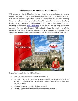 What documents are required for WES Verification?