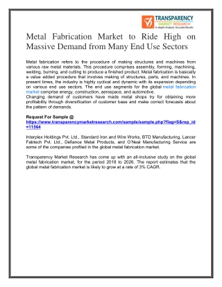 Metal Fabrication Market to Ride High on Massive Demand from Many End Use Sectors