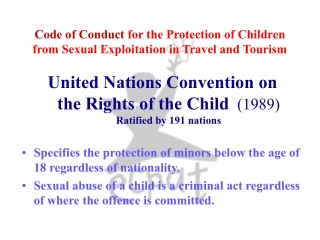 Code of Conduct  for the Protection of Children from Sexual Exploitation in Travel and Tourism