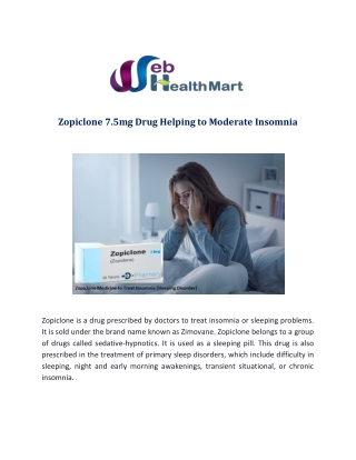 Zopiclone 7.5mg Medicine to Treat Insomnia (Sleeping Disorder)