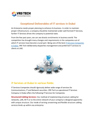 Exceptional Deliverable of IT Services in Dubai
