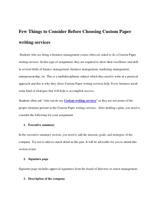 Few Things to Consider Before Choosing Custom Paper writing services