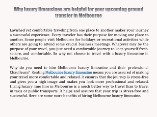 Why luxury limousines are helpful for your upcoming ground transfer in Melbourne