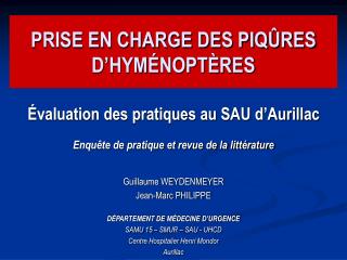 PRISE EN CHARGE DES PIQÛRES D’HYMÉNOPTÈRES