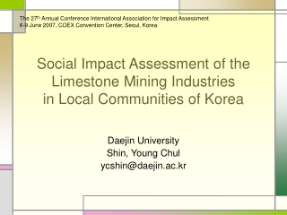 Social Impact Assessment of the Limestone Mining Industries in Local Communities of Korea
