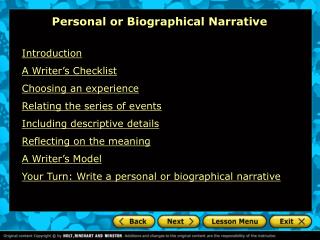 P ers onal or Biographical Narrative