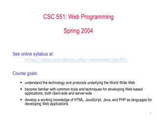 CSC 551: Web Programming Spring 2004