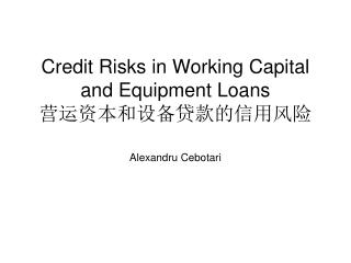 Credit Risks in Working Capital and Equipment Loans 营运资本和设备贷款的信用风险