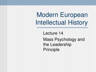 Modern European Intellectual History