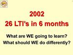 2002 26 LTI s in 6 months What are WE going to learn What should WE do differently