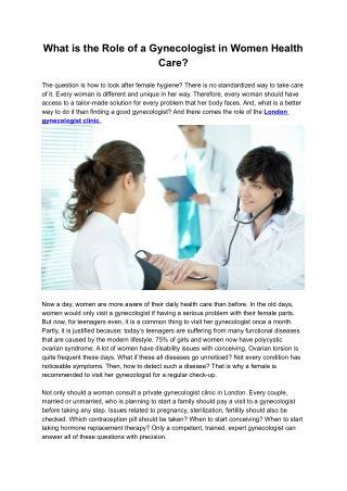 What is the Role of a Gynecologist in Women Health Care?