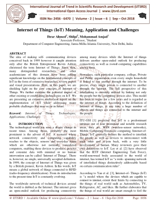 Internet of Things IoT Meaning, Application and Challenges