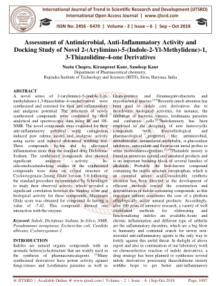 Assessment of Antimicrobial, Anti Inflammatory Activity and Docking Study of Novel 2 Arylimino 5 Indole 2 Yl Methylidene