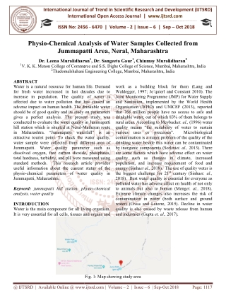 Physio Chemical Analysis of Water Samples Collected from Jummapatti Area, Neral, Maharashtra