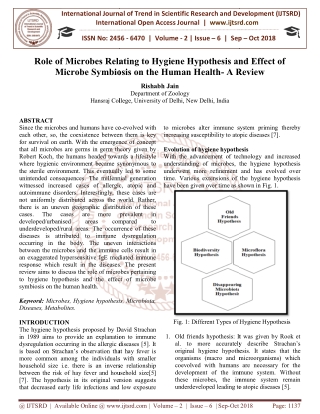 Role of Microbes Relating to Hygiene Hypothesis and Effect of Microbe Symbiosis on the Human Health A Review