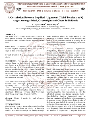 A Correlation Between Leg Heel Alignment, Tibial Torsion and Q Angle Amongst Ideal, Overweight and Obese Individuals