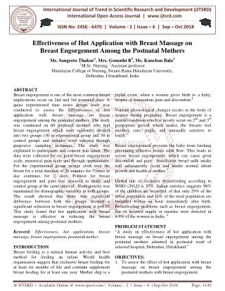 Effectiveness of Hot Application with Breast Massage on Breast Engorgement Among the Postnatal Mothers