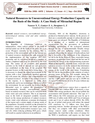 Natural Resources in Unconventional Energy Production Capacity on the Basis of the Study A Case Study of Mirzachul Regio