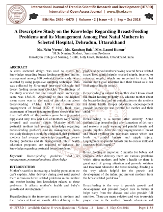 A Descriptive Study on the Knowledge Regarding Breast Feeding Problems and its Management Among Post Natal Mothers in Se