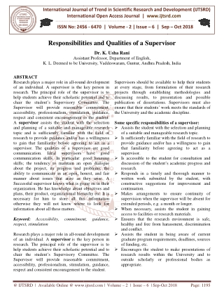 Responsibilities and Qualities of a Supervisor