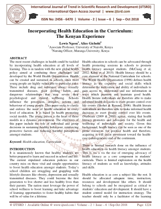 Incorporating Health Education in the Curriculum The Kenyan Experience