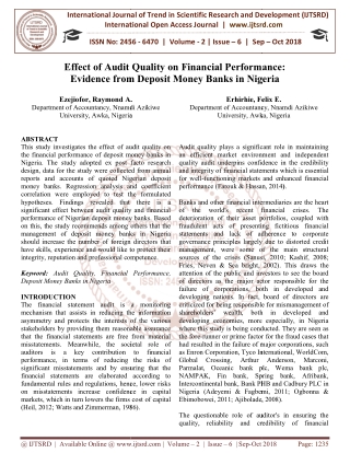 Effect of Audit Quality on Financial Performance Evidence from Deposit Money Banks in Nigeria