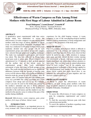 Effectiveness of Warm Compress on Pain Among Primi Mothers with First Stage of Labour Admitted in Labour Room