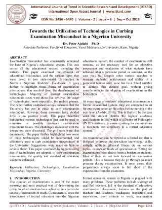 Towards the Utilisation of Technologies in Curbing Examination Misconduct in a Nigerian University