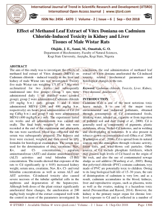 Effect of Methanol Leaf Extract of Vitex Doniana on Cadmium Chloride Induced Toxicity in Kidney and Liver Tissues of Mal