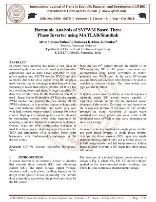 Harmonic Analysis of SVPWM Based Three Phase Inverter using MATLAB Simulink