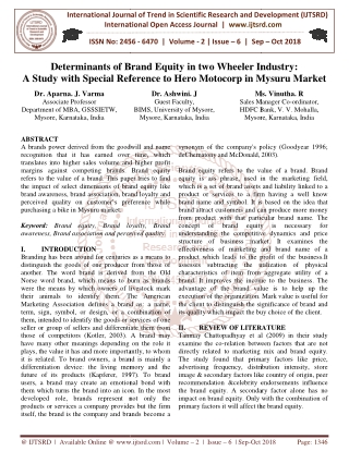 Determinants of Brand Equity in two Wheeler Industry A Study with Special Reference to Hero Motocorp in Mysuru Market