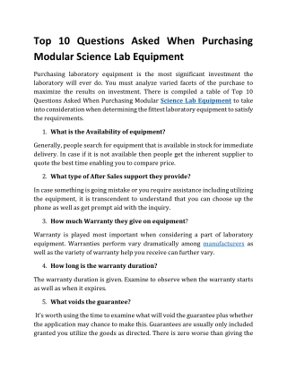 Top 10 Questions Asked When Purchasing Modular Science Lab Equipment