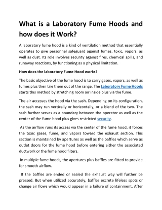 What is a Laboratory Fume Hoods and how does it Work?